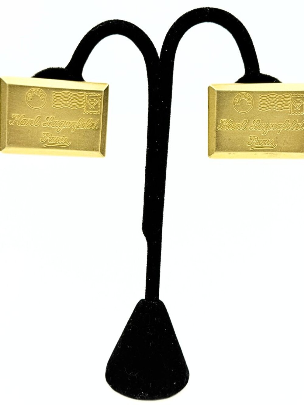 Karl Lagerfeld Paris Signed Gold Plated Postcard Envelope Letter Clip Earrings